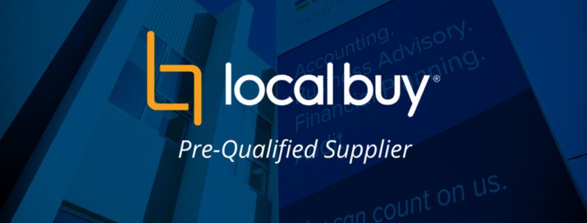 Local Buy Pre-Qualified Supplier badge with Synectic Accountants & Advisers Devonport signage in background